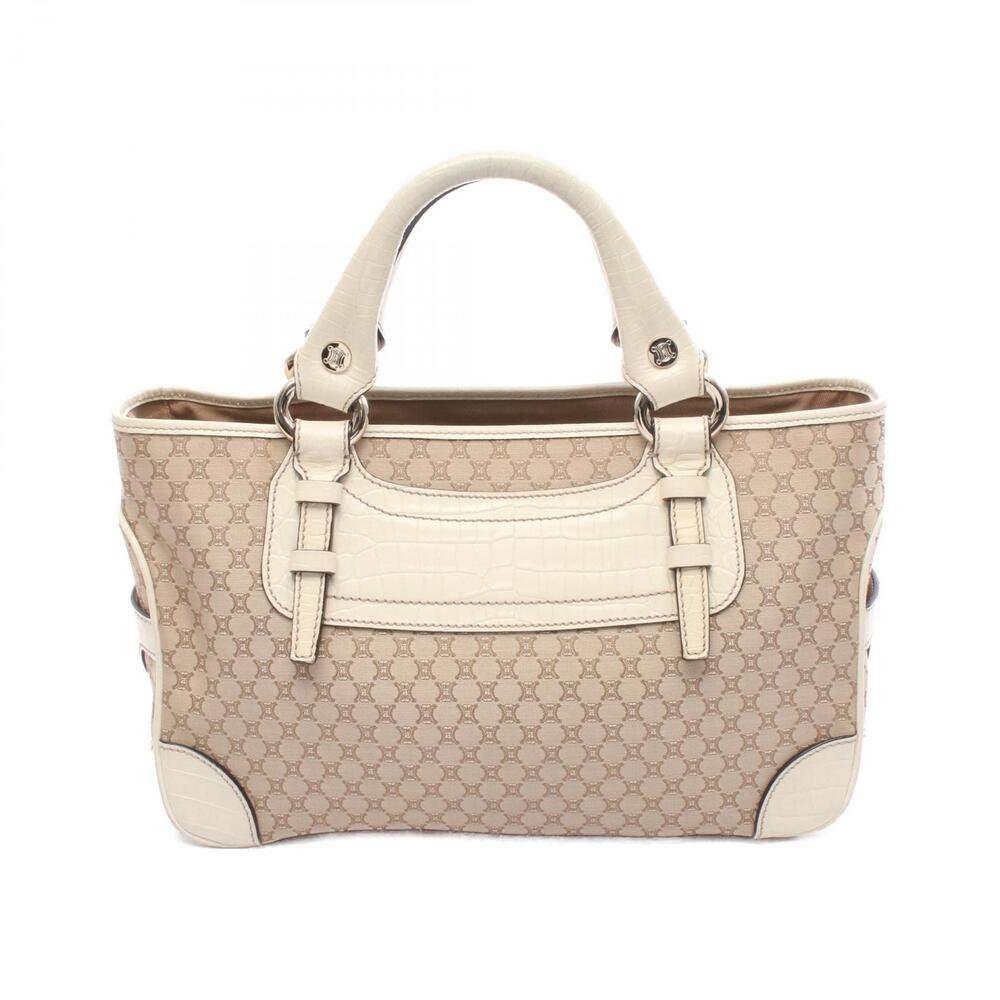 Celine Boogie Bag Macadam Handbag Canvas Leather Beige White